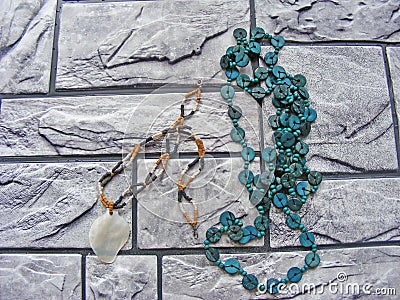 Necklaces made of different kind of semiprecious stones Stock Photo