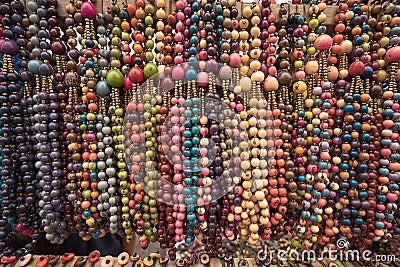 Necklaces made of natural coloured seeds Stock Photo