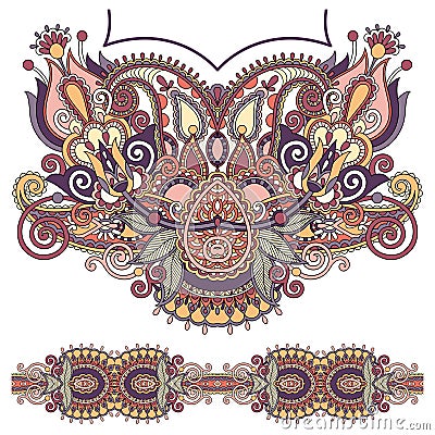 Neckline ornate floral paisley embroidery fashion Vector Illustration