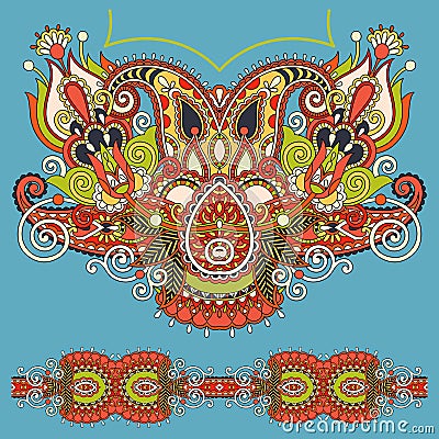 Neckline ornate floral paisley embroidery fashion Vector Illustration