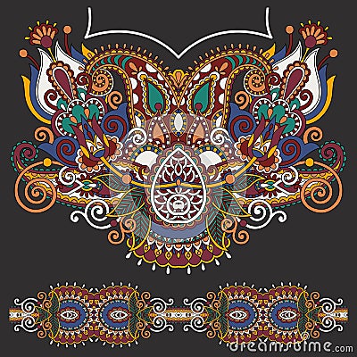 Neckline ornate floral paisley embroidery fashion Vector Illustration