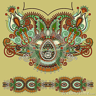 Neckline ornate floral paisley embroidery fashion Vector Illustration