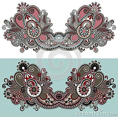 Neckline ornate floral paisley embroidery fashion Vector Illustration