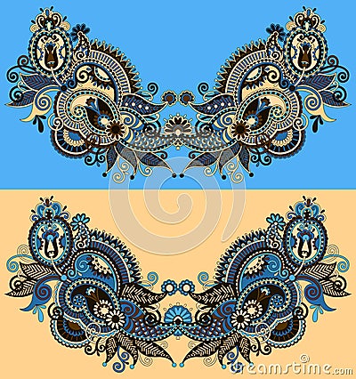 Neckline ornate floral paisley embroidery fashion Vector Illustration