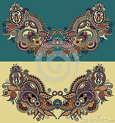 Neckline ornate floral paisley embroidery fashion Vector Illustration