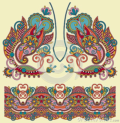 Neckline ornate floral paisley embroidery fashion Vector Illustration