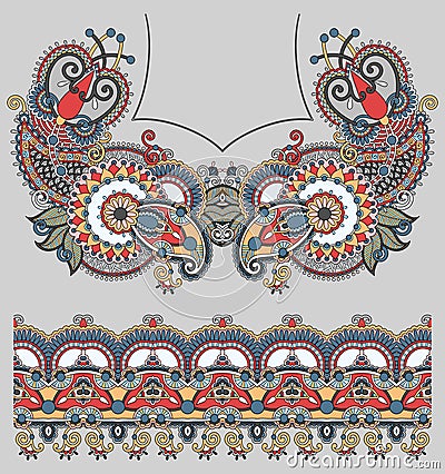 Neckline ornate floral paisley embroidery fashion Vector Illustration