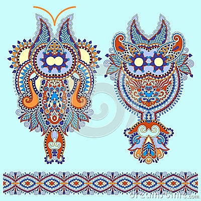 Neckline ornate floral paisley embroidery fashion Vector Illustration