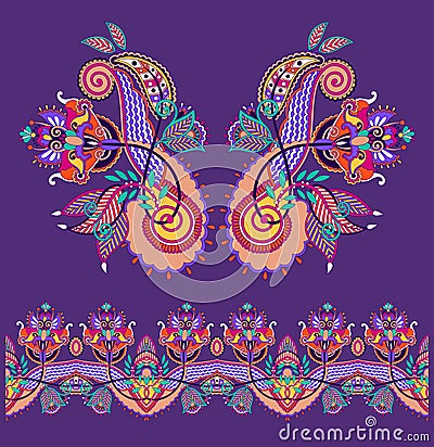 Neckline ornate floral paisley embroidery fashion design, ukrainian ethnic style Vector Illustration