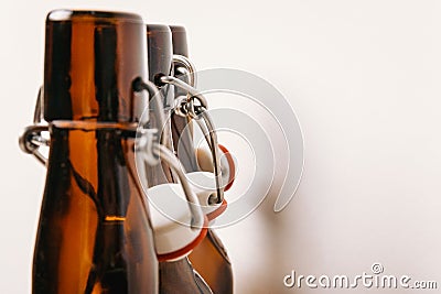 Necks of empty bottles with corks Stock Photo