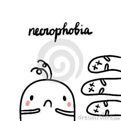 Necrophobia hand drawn illustration with cute marshmallow and corpses Vector Illustration
