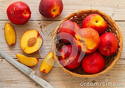 Nectarine. Ripe juicy organic nectarines peaches Stock Photo