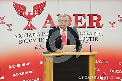 Neculai Ontanu taking a speech at a conference of the ADER Editorial Stock Photo