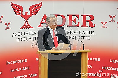 Neculai Ontanu taking a speech at a conference of the ADER Editorial Stock Photo