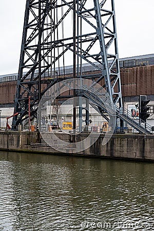 Neder-Over-Heembeek, Brussels - Belgium - Part of the Buda bridge, a steel suspension bridge Editorial Stock Photo