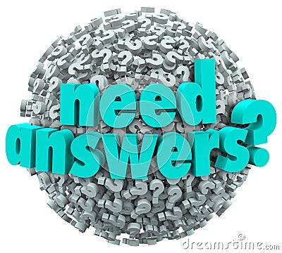 Need Answers Word Ball Question Marks Seeking Solution Stock Photo