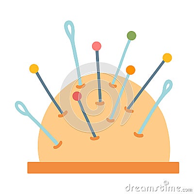 Needle bed, sewing item, cushion for needles, tailor supplies. Hand drawn vector illustration, concept of hobby, leisure Vector Illustration