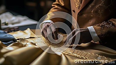 Close-up shot of a tailor meticulously crafting a bespoke garment Stock Photo