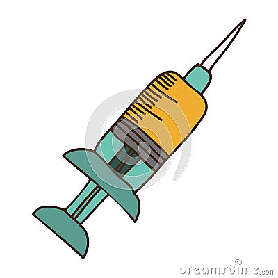 Needle syringe with liquid and inchs Cartoon Illustration