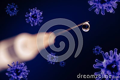 Needle with syringe and virus Stock Photo