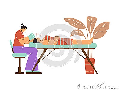 Needle treatment, acupuncture doctor, vector illustration on white Vector Illustration