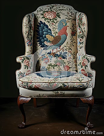 needlepoint and walnut wingback classic royal armchair Stock Photo