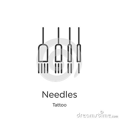 needles icon vector from tattoo collection. Thin line needles outline icon vector illustration. Outline, thin line needles icon Vector Illustration