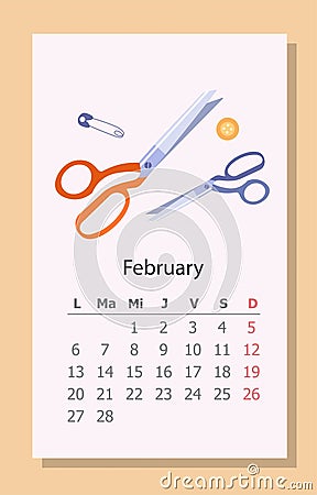 Needlework calendar February 2023 Cartoon Illustration