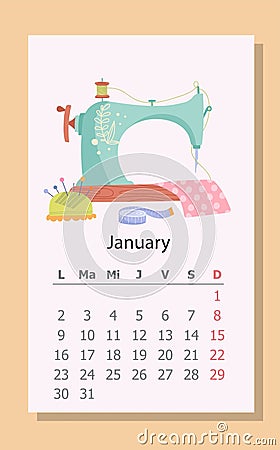 Needlework calendar January 2023 Cartoon Illustration