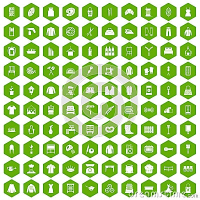 100 needlework icons hexagon green Vector Illustration