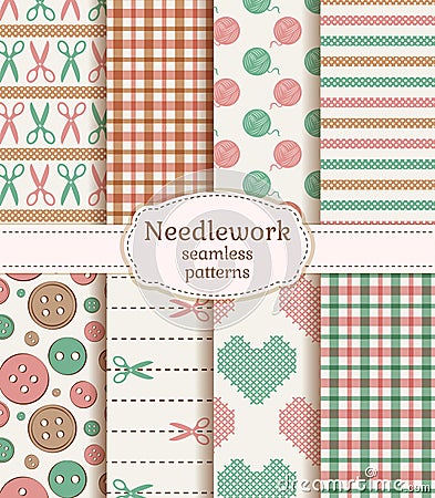 Needlework seamless patterns. Vector set. Vector Illustration