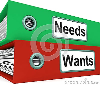 Needs Wants Folders Show Requirement And Desire Stock Photo