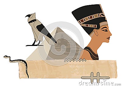 Nefertiti Papyrus Banner Vector Illustration