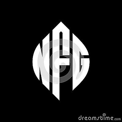 NEG circle letter logo design with circle and ellipse shape. NEG ellipse letters with typographic style. The three initials form a Vector Illustration