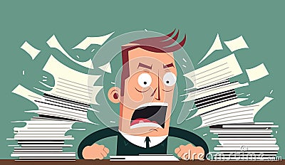 Negative behavior of an office worker. Angry, frustrated, hysteria, stress Stock Photo