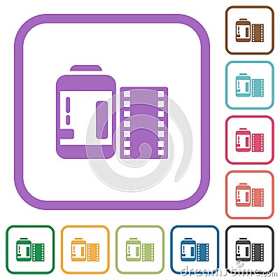 Negative camera film canister simple icons Vector Illustration