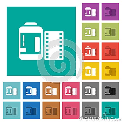 Negative camera film canister square flat multi colored icons Vector Illustration