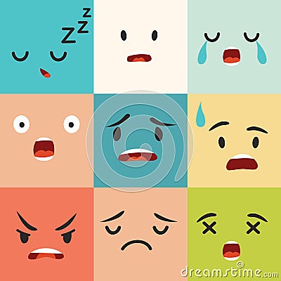 Negative emoticons vector pattern. Emoji square icons Vector Illustration