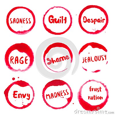 Negative feelings collection of round watercolor. Vector Illustration