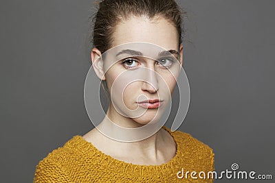 Negative feelings concept for unhappy beautiful girl Stock Photo