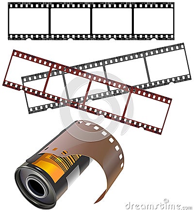 Negative frames and isolated film canister Vector Illustration