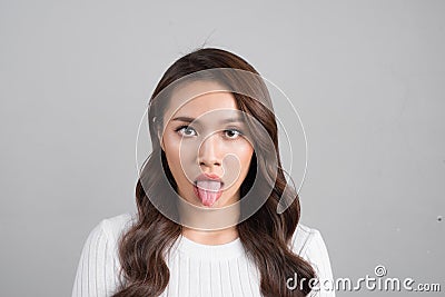 Negative human reaction, feelings and attitude. Portrait of asia Stock Photo