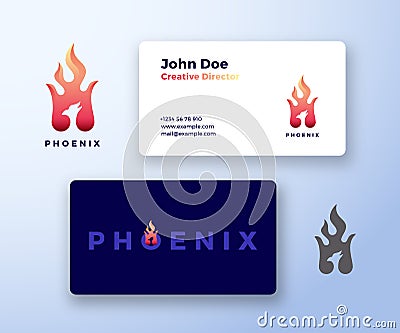 Negative Space Phoenix Flame Abstract Vector Sign, Symbol or Logo Template and Business Card. Creative Stationary Vector Illustration