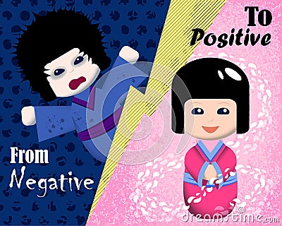 From negative to positive emotion illustration. Mood booster concept image Cartoon Illustration