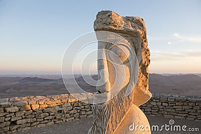 NEGEV DESERT, ISRAEL - DECEMBER 20th, 2016: Sculpture on the promenade of Crater Ramon Editorial Stock Photo