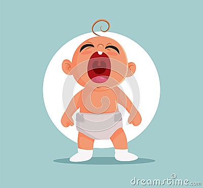 Unhappy Baby Crying Loud Vector Cartoon Illustration Vector Illustration