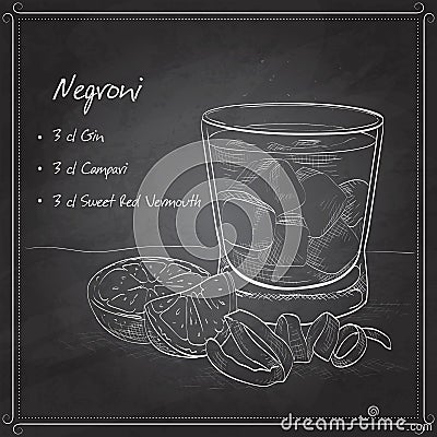 Negroni alcoholic cocktail on black board Vector Illustration