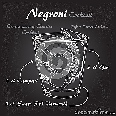 Vector illustration of alcoholic cocktail negroni sketch Vector Illustration