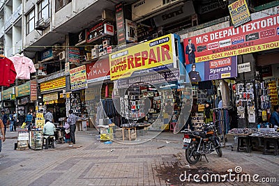 New Delhi, India - November 17, 2019: Nehru Place market in South Delhi India, known for its electornics and moble phone and Editorial Stock Photo