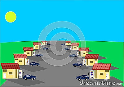 Neighborhood with charging stations for electric cars. Vector Illustration